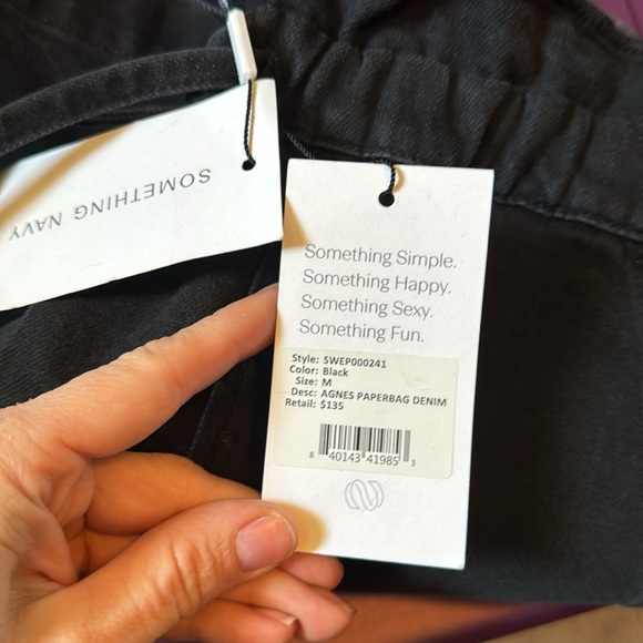 *NEW* SOMETHING NAVY AGNES PAPERBAG DENIM TROUSERS BLACK MEDIUM - Picture 11 of 14